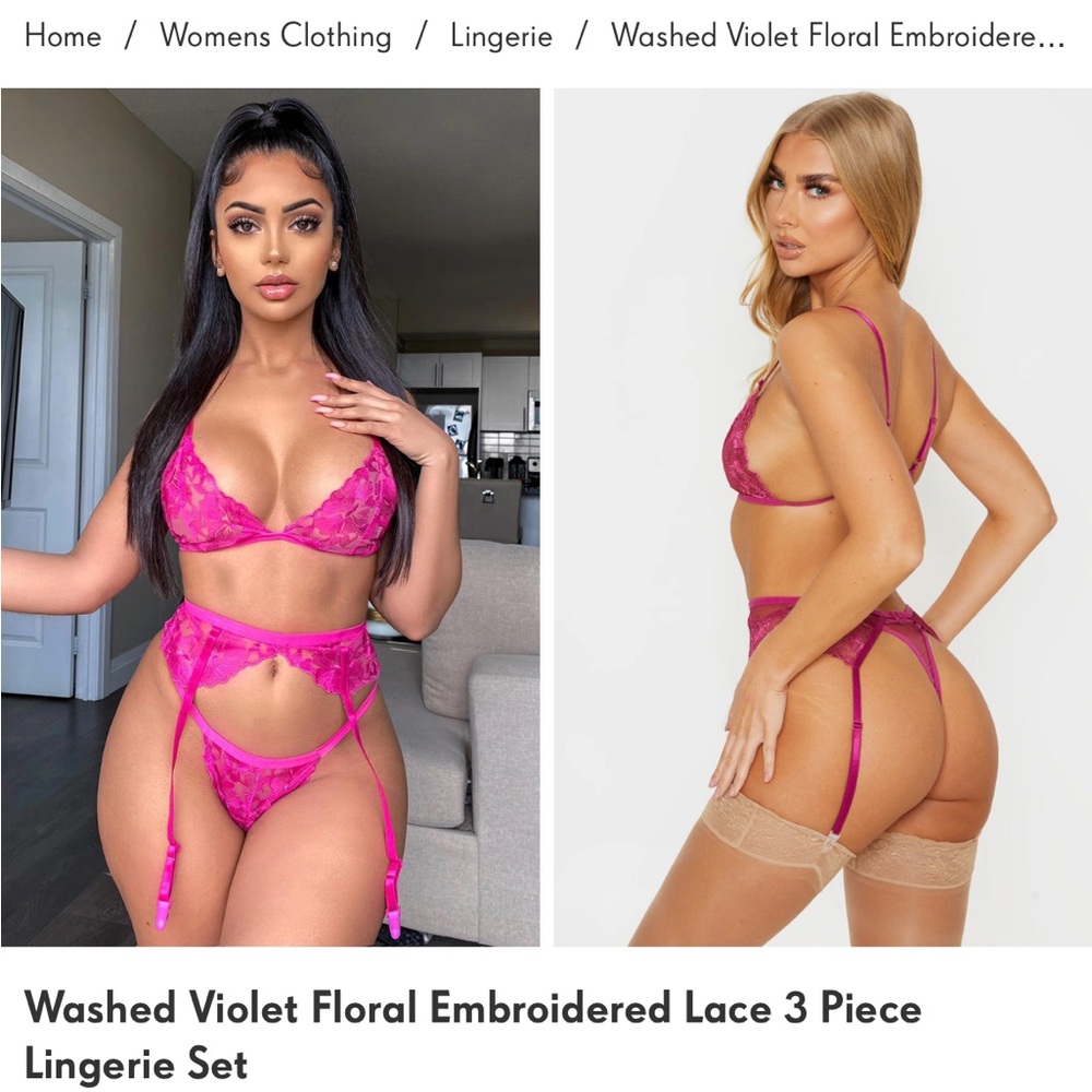 NWT**** PLT Washed Violet Floral Embroidered Lace 3 Piece Lingerie Set
